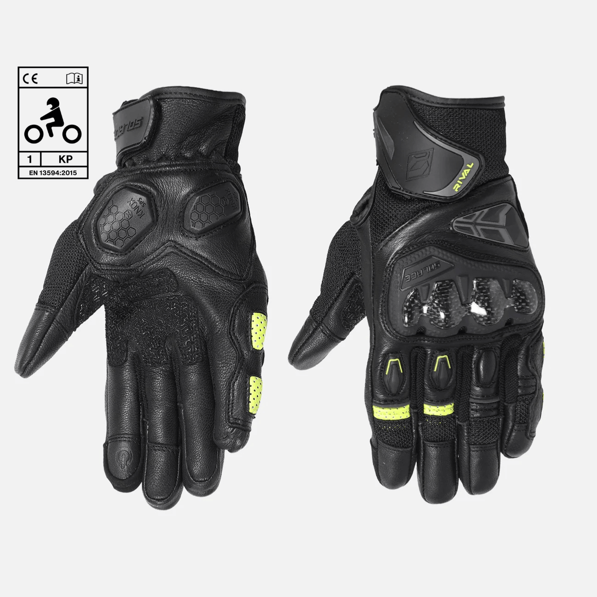 Rival Carbon CE Gloves (Neon) - Motorcycle Gloves | Solace